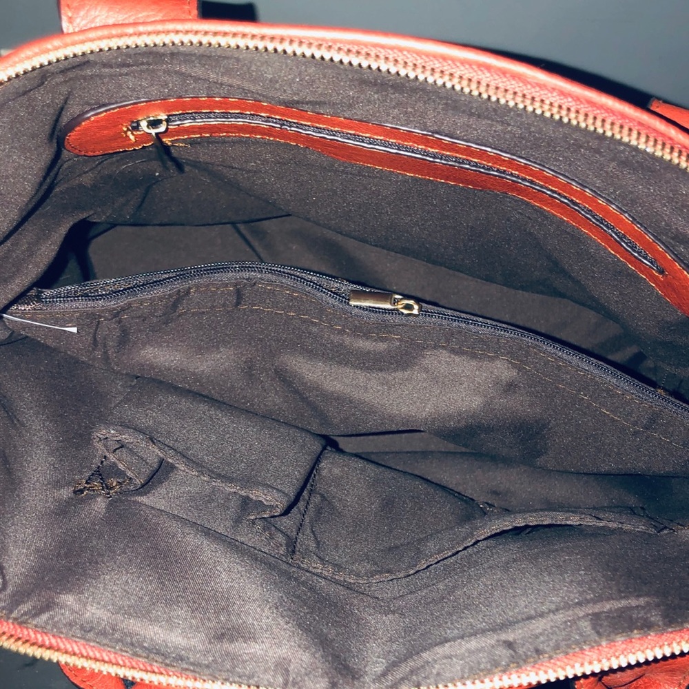 Large Satchel / Shoulder Bag Purse Cognac Brown - Picture 7 of 8